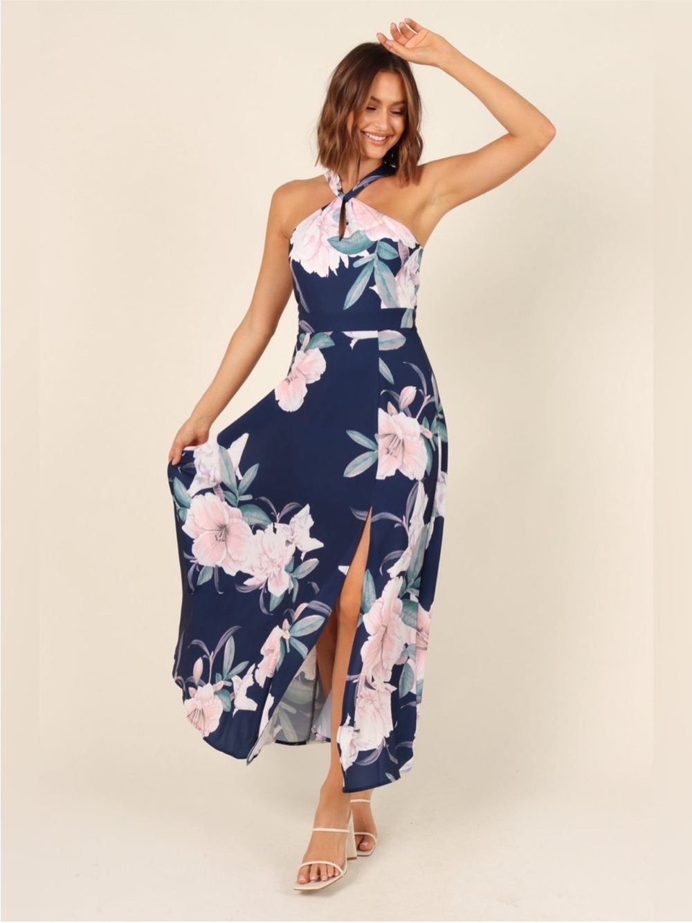 Petal & Pup Miara Halter Maxi Dress Size 10 Floral Navy Blue Pink